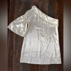 Just Sweet Women’s M White Asymmetrical One Shoulder Satin Blouse | SKU 0060